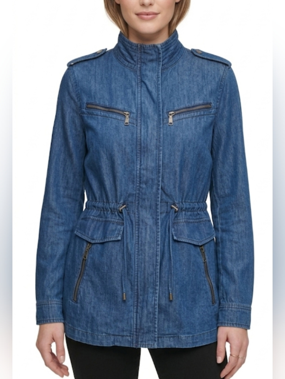 MAX JEANS  Women Blue Utility Jacket Double Hand Packets Size XS.